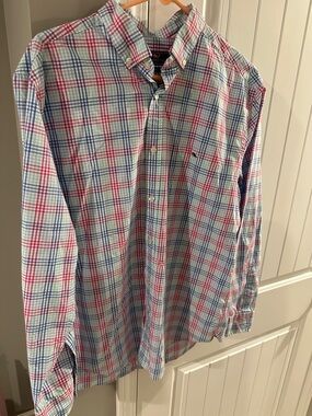 Vineyard Vines Men's Pink & Blue Plaid Button-Down Shirt Large